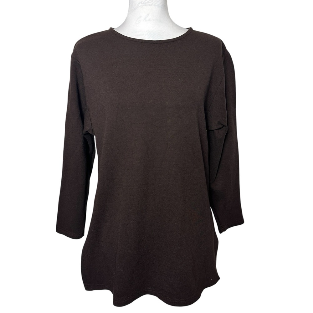Vintage J. Jill Chocolate Brown Long Sleeve Tunic Classic Round Neck Essential